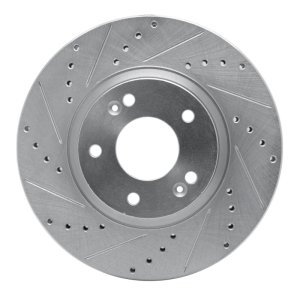 Hyundai Santa Fe Brake Rotor (1) - Front Left - R1 Concepts - Drilled & Slotted - Silver - `10-`13
